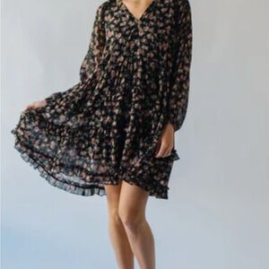 Piper & scoot Brown and Black Ruffled Tiered Sundress